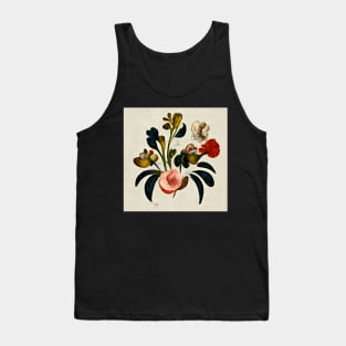 Vintage Red and Pink Flower Drawing Print Tank Top